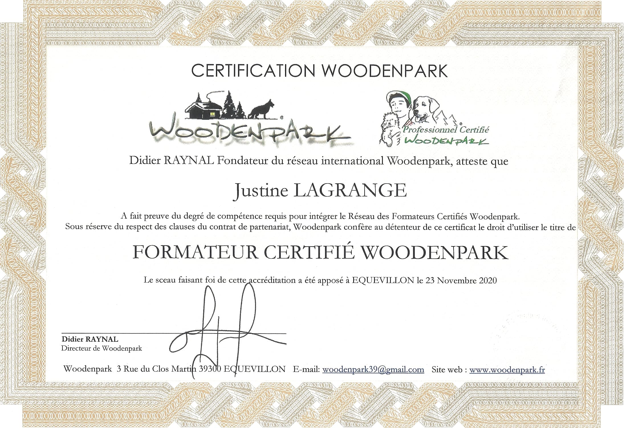 Certificat formateur Woodenpark
